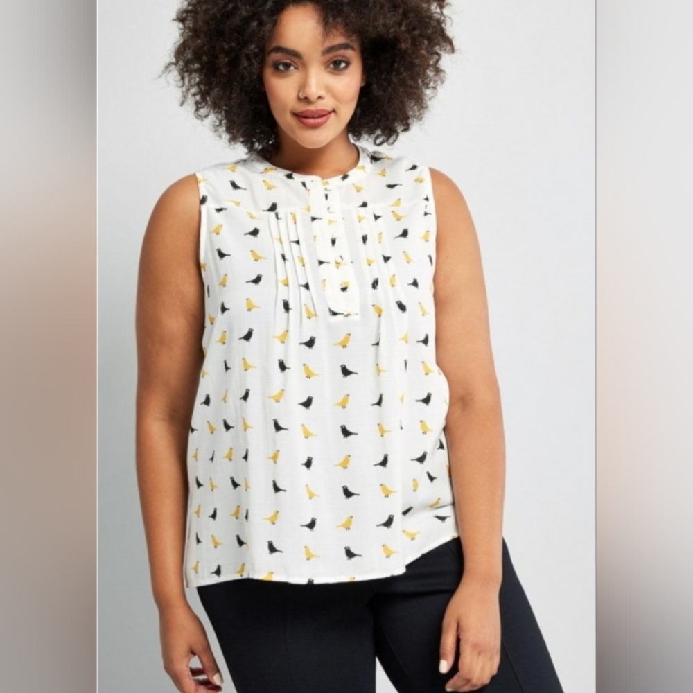 Freelance For The Taking Sleeveless Top In Dotted Birds